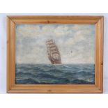 A three masted sailing ship in full sail, oil on canvas, signed with T.W.