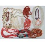 A quantity of assorted bead necklaces including, carnelian, pearls, garnet beads, etc.