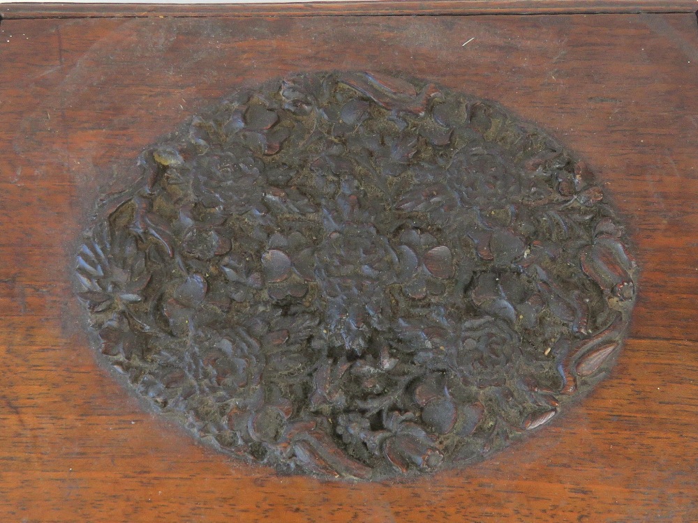 A mahogany rectangular box with carved and raised oval medallion to the lid and other carved - Image 2 of 3