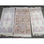 Three small modern washed Chinese rugs with traditional stylised floral borders