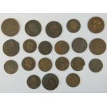 Bronze French coinage; four Napoleon III Dix Centimes, nine Napoleon III Cinq centimes,
