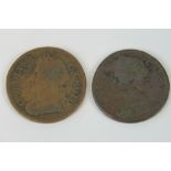 Two Charles II farthing coins, one dated 1672.