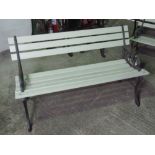 A contemporary iron framed slatted garden bench, 4ft (122cm) wide.