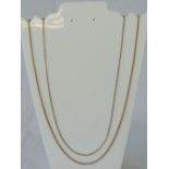 Two 9ct gold open chain necklaces, each stamped 9ct. 48cm and 49cm in length respectively.