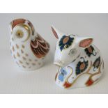 Two Royal Crown Derby Collectors Guild paperweights; 'Owlet' 6cm high, and 'Snuffle' 6cm high,