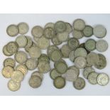 Sixty-two half silver one shilling coins, 11.1ozt.
