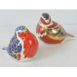 Two Royal Crown Derby bird paperweights, approx 8cm and 8.