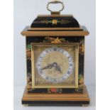 An late 20th century Elliott of London eight day mantle clock in black hand painted chinoiserie