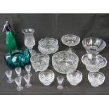 A Stuart crystal tea light candle holder, together with various other crystal and cut glass items,