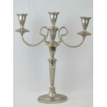 A good three sconce silver plated candelabrum, 46cm high.