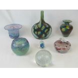 A quantity of Studio glass including a Guernsey Island Studio Glass vase. Seven items.