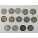 Fourteen half silver two shilling coins, 5ozt.
