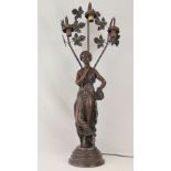 A bronze patinated cast figural table lamp in the form of a classical maiden,