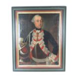 Oil on canvas; a 16th century German Officer in military dress complete with armour,
