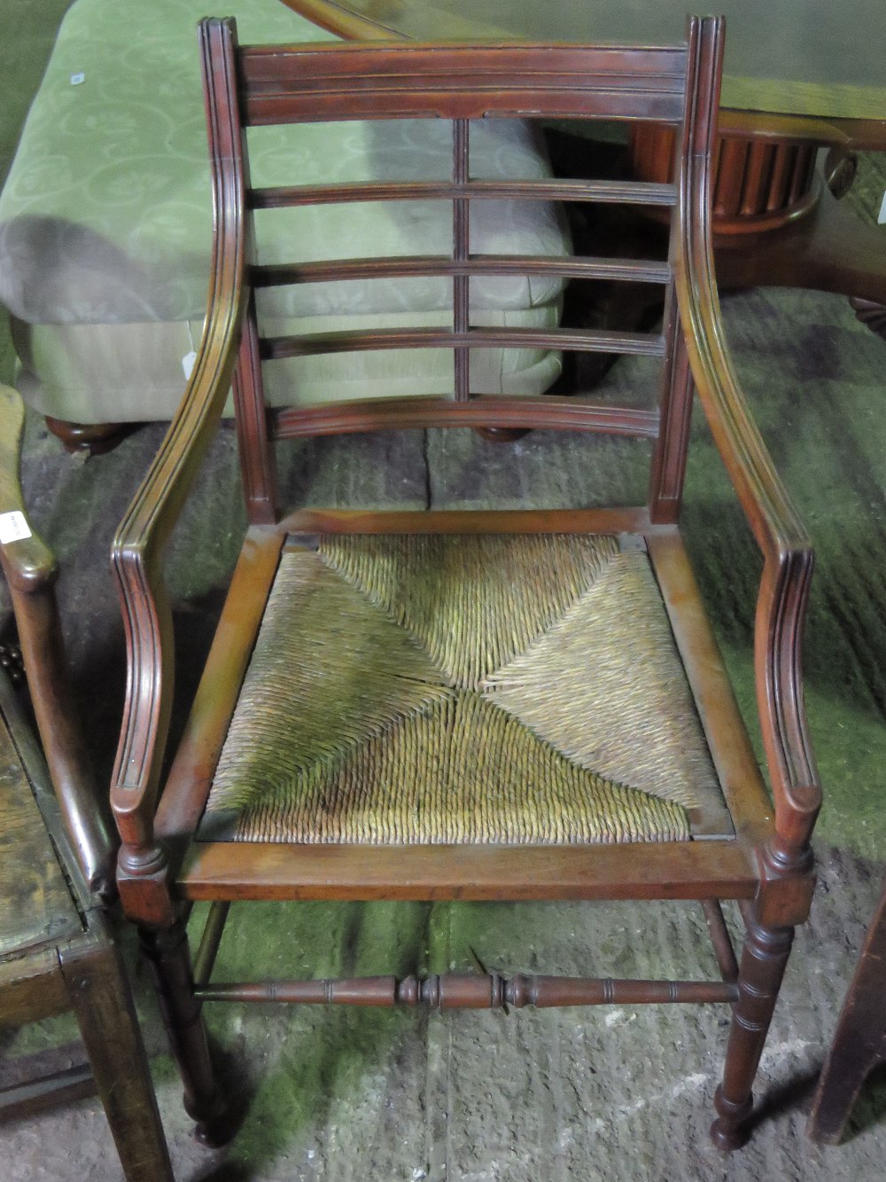 Four chairs; two individual rush seated chairs and two individual elm seated chairs, - Image 2 of 3