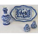 A late 19thC Delftware butter or serving dish of shaped rectangular form,