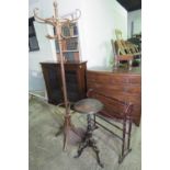 A c1930s bentwood hat stand together with a freestanding towel rail and a Victorian tri-pod side