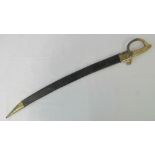 A French side arm complete with leather scabbard having brass fittings, blade measuring approx 60cm.