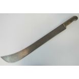 A machete with partially fullered blade and ribbed horn handle,