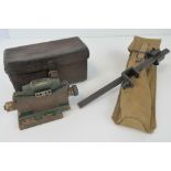 Two British military Vickers gun sights; WWII Clinometer Mk2 in WWI leather pouch,