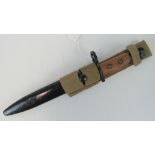 A British military issue No5 Jungle Carbine bayonet, also fits Sterling SMG, having wooden grip,