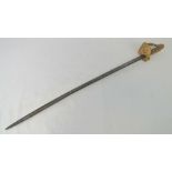 A Victorian Naval sword having wire bound grip with lions head pommel, 74.5cm.