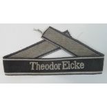 An SS tunic cuff title, Theodore Eiche (