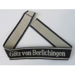 An SS tunic cuff title, Gotz Von Berlich