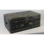A vintage military travel trunk, lid lif