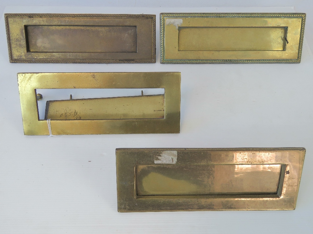 Four brass letter plates, one a/f.