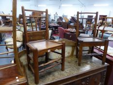 A PAIR OF COUNTRY ASH AND ELM SIDE CHAIRS AND A CHILD'S HIGH CHAIR.