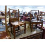 A PAIR OF COUNTRY ASH AND ELM SIDE CHAIRS AND A CHILD'S HIGH CHAIR.