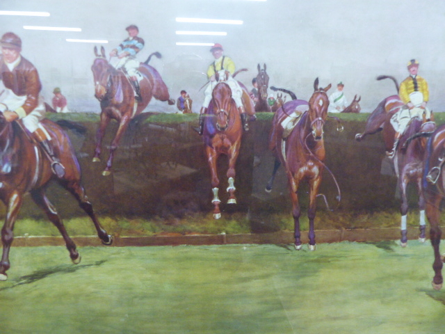 FOUR VINTAGE COLOUR STEEPLE CHASE PRINTS AFTER CECIL ALDIN, ALL PENCIL SIGNED 38 x 66cms TOGETHER - Image 11 of 23
