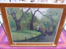 ENGLISH 20th.C.SCHOOL. IN THE PARK, OIL ON BOARD. 75 x 89.5cms.