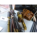 A SMALL 19th.C.POCKET THREE DRAW TELESCOPE, A PAIR OF KOBOLD 6x18 BINOCULARS, GUN CLEANING RODS,