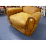 A GOOD QUALITY ART DECO STYLE LEATHER ARMCHAIR.