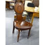 A 19th.C.MAHOGANY HALL CHAIR.