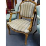 A 19th.C.STYLE LARGE FRENCH STYLE SALON ARMCHAIR.