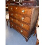 A LATE 18th.C.OAK CHEST OF FOUR LONG GRADUATED DRAWERS. W.92 x H.96cms.