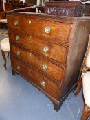 A LATE 18th.C.OAK CHEST OF FOUR LONG GRADUATED DRAWERS. W.92 x H.96cms.