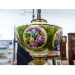 A VICTORIAN BOHEMIAN GREEN CUT TO WHITE OVERLAY GLASS LAMP BASE FINELY DECORATED WITH AN OVAL