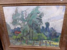 ATTRIBUTED TO ELSIE HENDERSON (1880-1967) (ARR) A WOODLAND VIEW OIL ON BOARD IN A BESPOKE ROWLEY