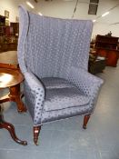 A 19th.C.BARREL BACK HALL PORTER'S WING ARMCHAIR.