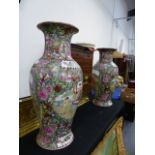 A PAIR OF CANTONESE STYLE BALUSTER FORM VASES. H.45cms.