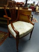 A PAIR OF GOOD QUALITY ADAMS STYLE SATINWOOD ARMCHAIRS.