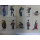 FOUR ORIENTAL WORKS, A JAPANESE WOODBLOCK PRINT OF AN INSECT, TWO FIGURAL WATERCOLOURS, UNFRAMED AND