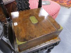 A 19th.C.CAMPAIGN TYE BRASS BOUND ARTIST'S BOX WITH FITTED INTERIOR.