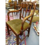 A PAIR OF 19th.C.COUNTRY ELM ARMCHAIRS ON SHAPED SQUARE SECTION LEGS.