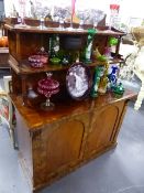 AN EARLY 19th.C.FLAME MAHOGANY AND ROSEWOOD BANDED CHIFFONIER WITH TWO TIER RAISED GALLEY BACK. W.