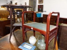 AN UNUSUAL CONTINENTAL AESTHETIC BENTWOOD STOOL AND A SIMILAR OCCASIONAL TABLE.